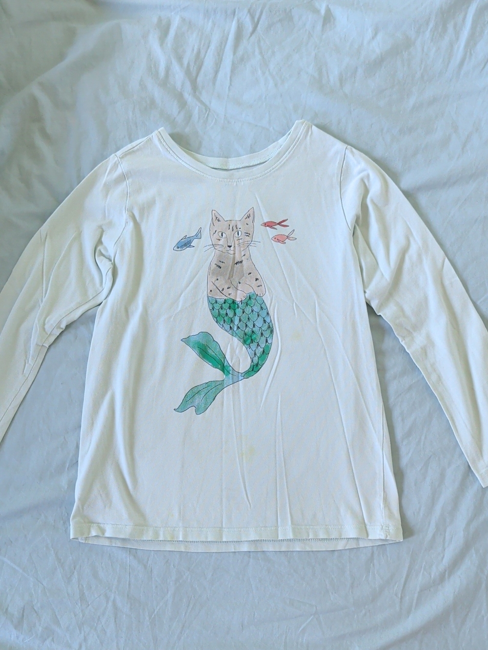 Tea Collection Light Teal  Long-Sleeve Kids Tee with Green Mermaid Cat Graphic 8